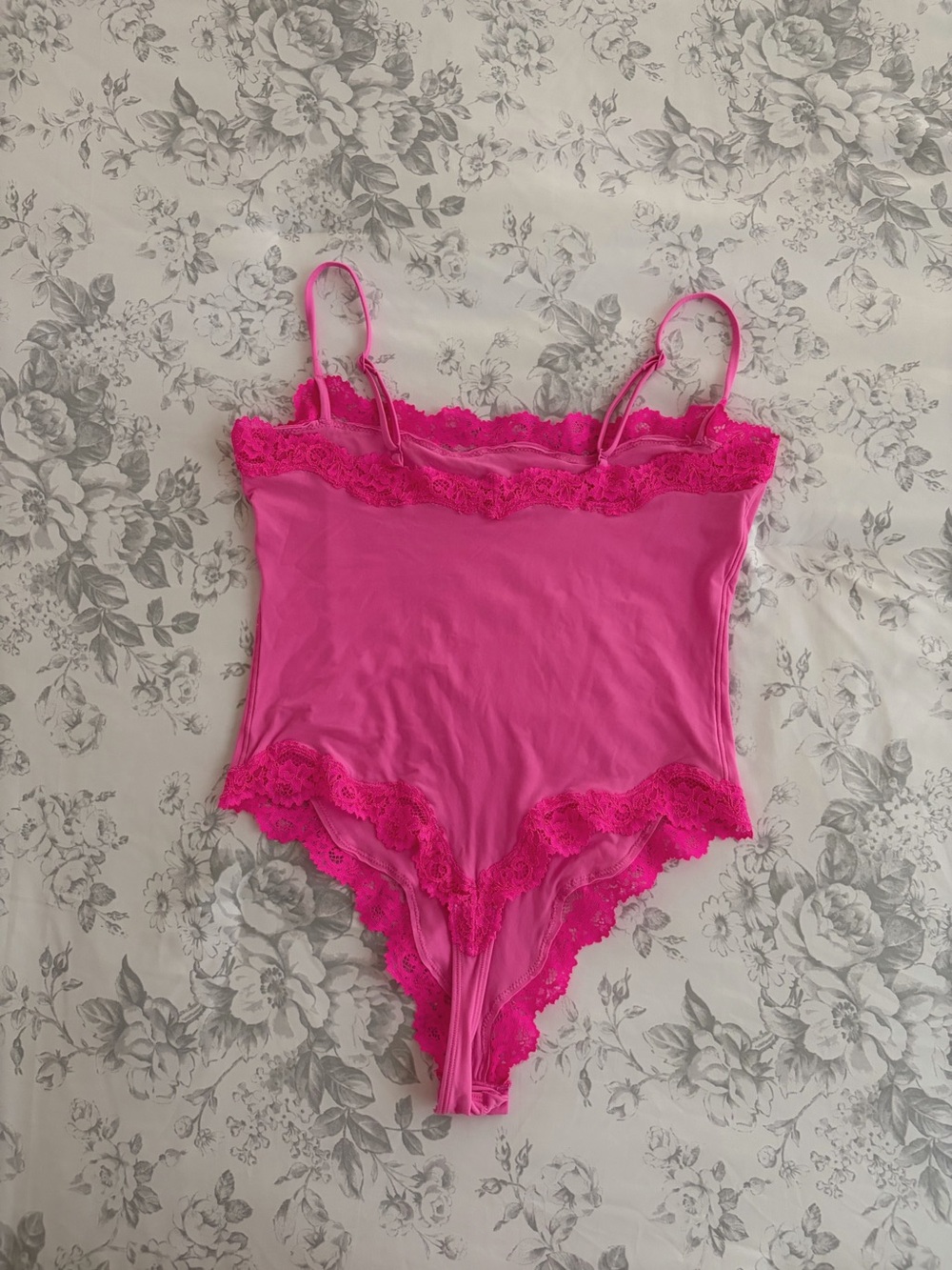 SKIMS Hot Pink Lace-Trim Camisole Bodysuit - Picture 2 of 3